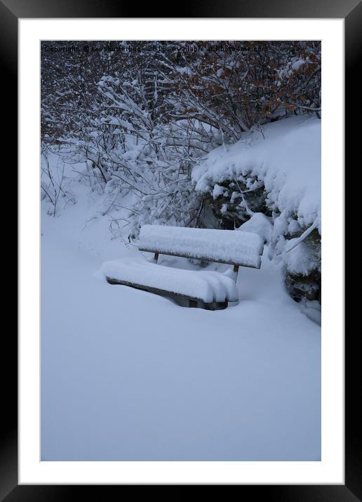 Snow Covered Bench Framed Mounted Print by rawshutterbug 