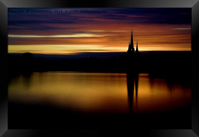Lichfield Cathedral Sunset Reflection Framed Print by rawshutterbug 