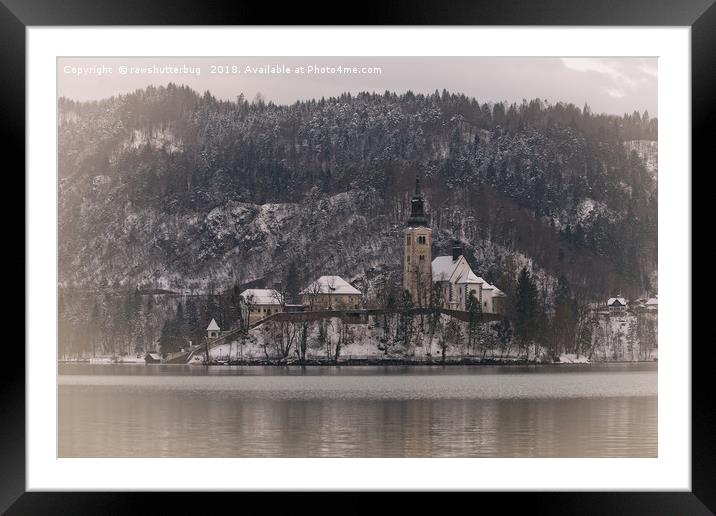 Bled Island Dusted With Snow Framed Mounted Print by rawshutterbug 
