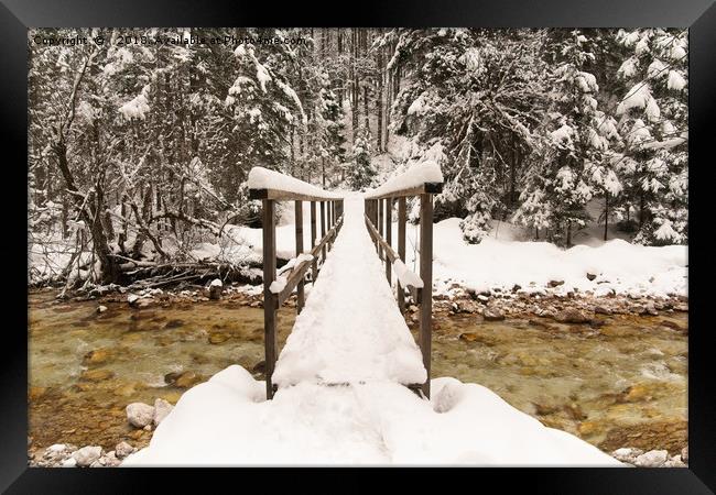 Pericnik Falls Snowy Bridge Framed Print by rawshutterbug 
