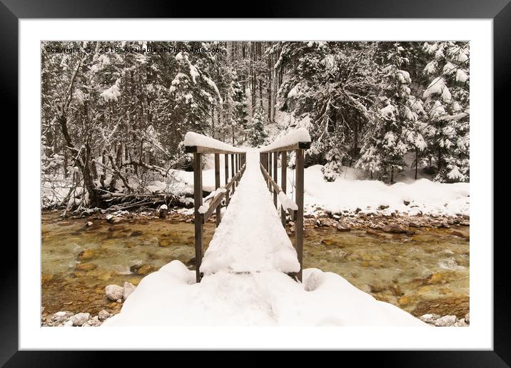 Pericnik Falls Snowy Bridge Framed Mounted Print by rawshutterbug 