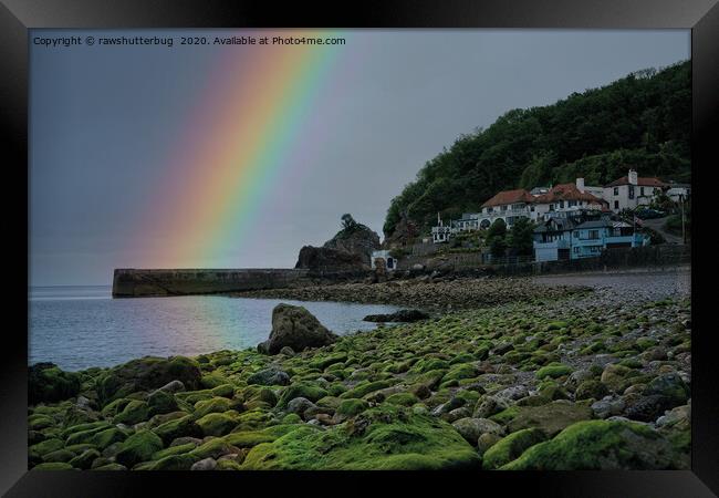 Babbacombe Beach Under A Rainbow Framed Print by rawshutterbug 