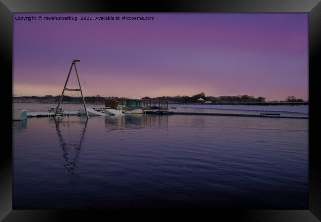 Snowy Chasewater Water-ski Club With A Purple Sunr Framed Print by rawshutterbug 