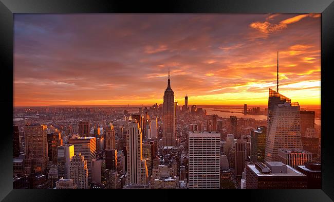 Fiery New York Sunset Framed Print by Robert Strachan