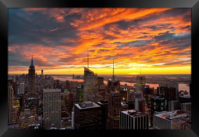 Fiery Skies over the City Framed Print by Robert Strachan