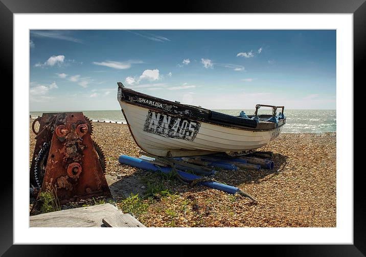 Fishing boat on Eastbourne Beach Framed Mounted Print by Matthew Silver