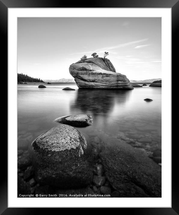 The Bonsai Rock at Lake Tahoe. Framed Mounted Print by Garry Smith