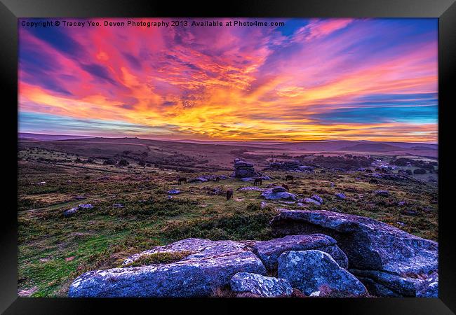 Saddle Tor Sunset Framed Print by Tracey Yeo