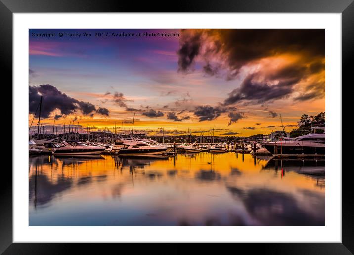 Torquay Marina Sunset. Framed Mounted Print by Tracey Yeo