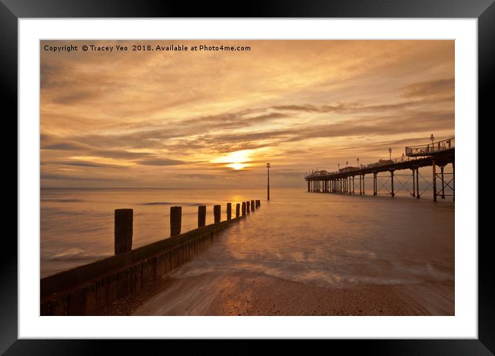 Teignmouth Pier Sunrise.  Framed Mounted Print by Tracey Yeo