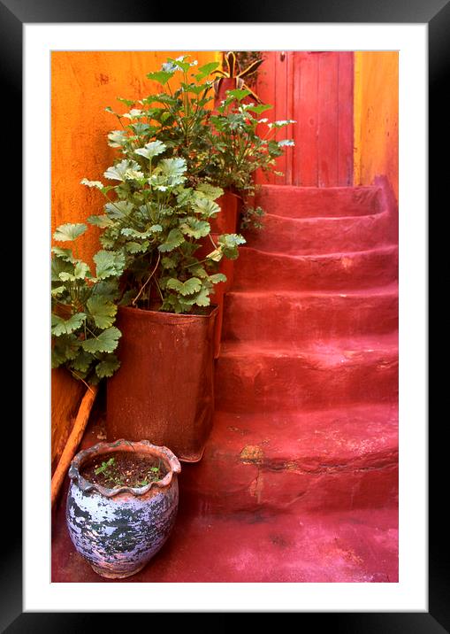 Blue vase, Red Steps. Crete Framed Mounted Print by Steve Outram