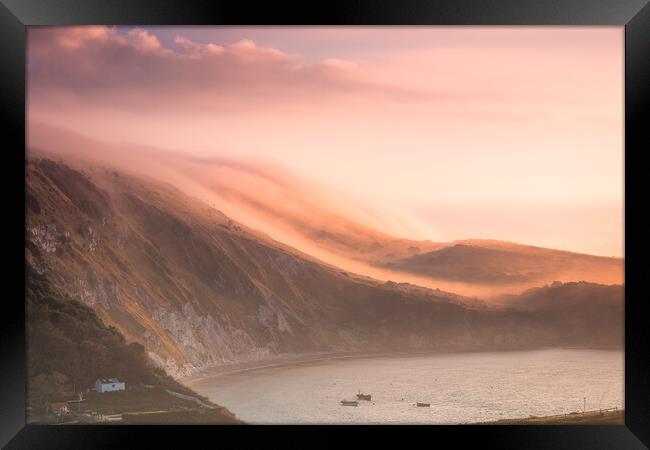 Mist Rolling Off The Purbeck Hills Framed Print by Kevin Browne