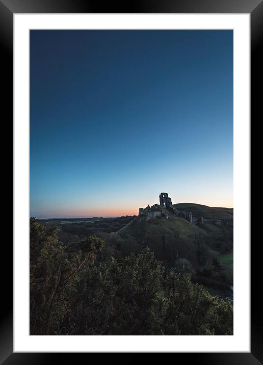 Corfe Castle cloudless sunrise Framed Mounted Print by Kevin Browne