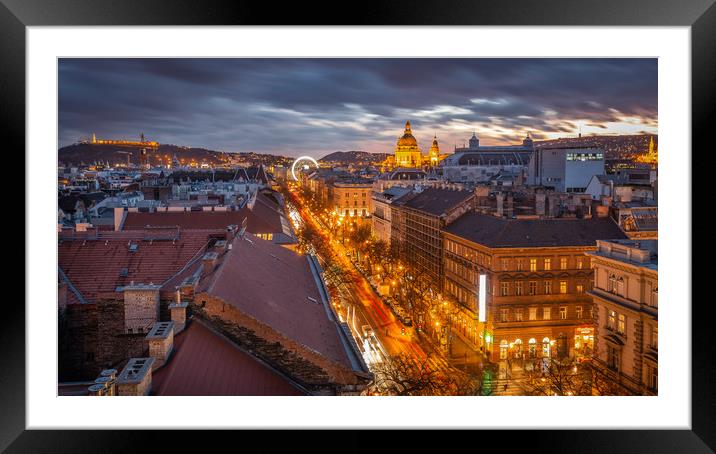Budapest At Night Framed Mounted Print by Kevin Browne