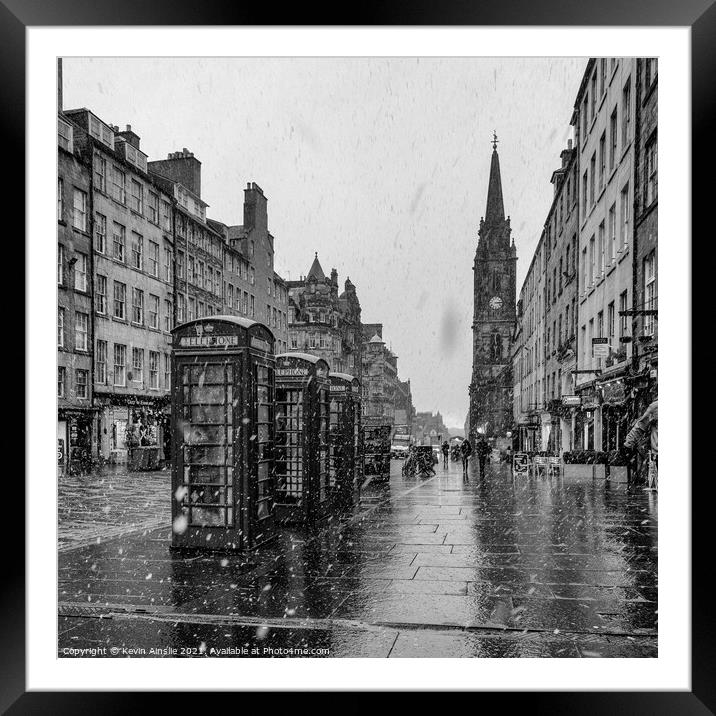 Snow storm Royal Mile Framed Mounted Print by Kevin Ainslie