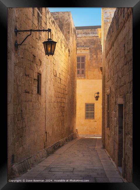 Mdina Alleyway Framed Print by Dave Bowman