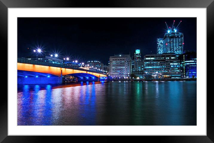 London Bridge and the City at Night Framed Mounted Print by John Ly