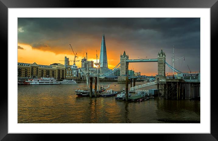  Sunset at Tower Bridge and the Shard. Framed Mounted Print by John Ly