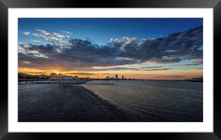  Sunset on River Thames with Sunburst Framed Mounted Print by John Ly