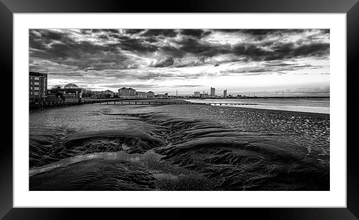  Dramatic Sunset on River Thames in Black and Whit Framed Mounted Print by John Ly