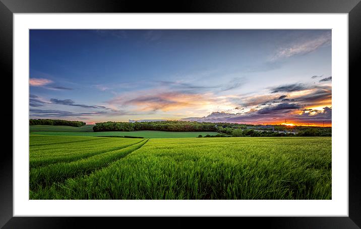 Sunset on Wheatfields in Kent Framed Mounted Print by John Ly