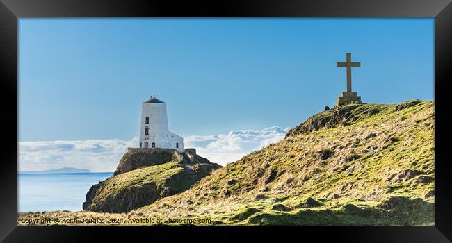 Tŵr Mawr Lighthouse and Cross on Llanddwyn, Anglesey Framed Print by Keith Douglas