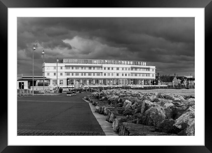 The Midland Hotel in Morecambe at dusk (B/W) Framed Mounted Print by Keith Douglas