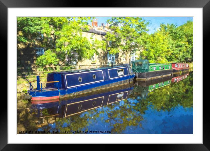 Boats moored on the canal in Skipton Framed Mounted Print by Keith Douglas