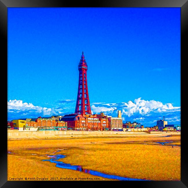 Blackpool Tower rising over the seaside Framed Print by Keith Douglas