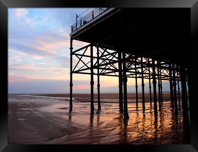 Pier at Sunset Framed Print by Sally Coleman