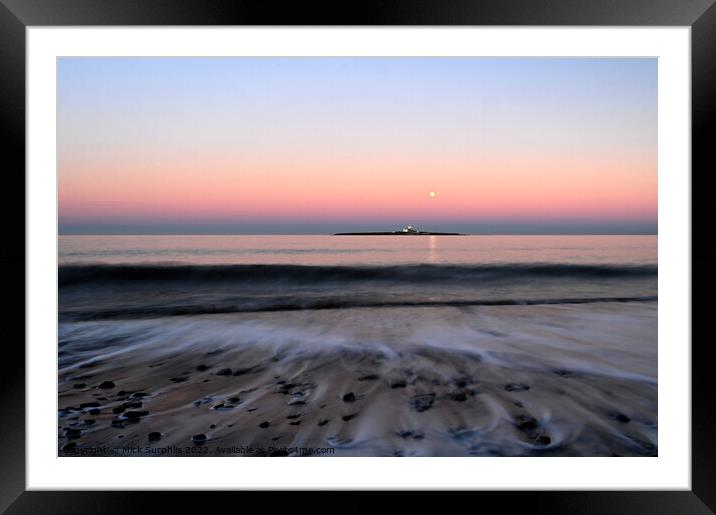 Coquet Island Moonrise with Sea Trails Framed Mounted Print by Mick Surphlis