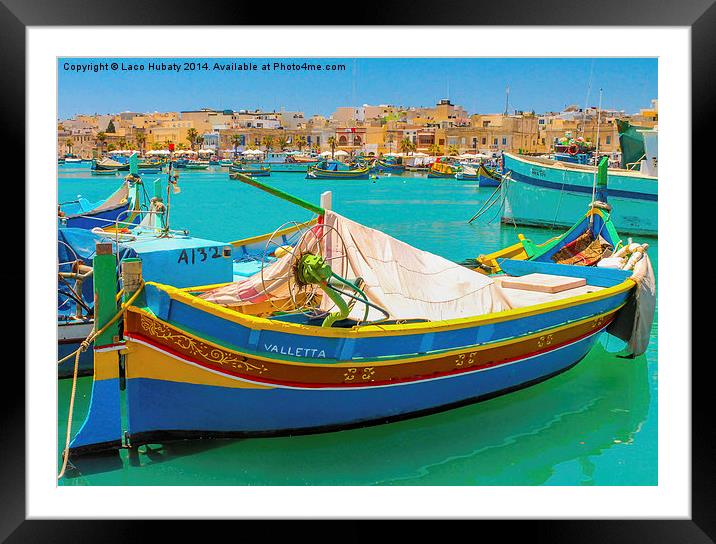 Maltese fishing boats Valletta Framed Mounted Print by Laco Hubaty
