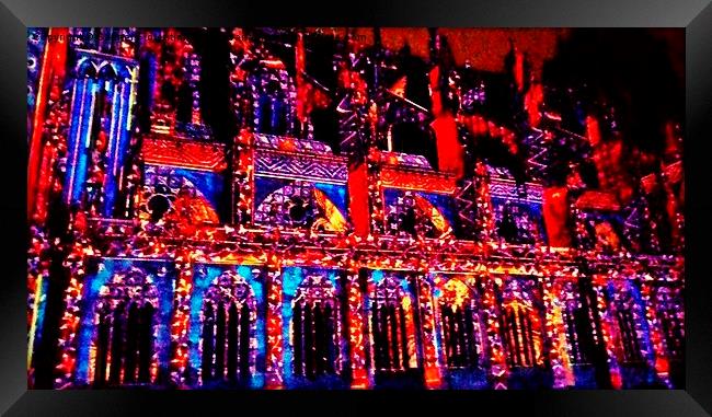 Light show at Strasbourg Cathedral  Framed Print by Carmel Fiorentini