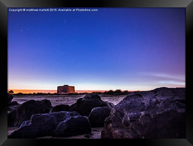  Night Fall In The Shadow of The Martello Tower Framed Print by matthew  mallett