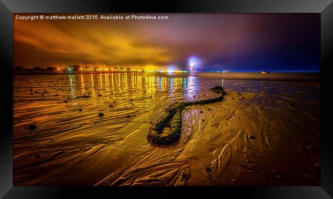  Distant August Fireworks From Martello Beach Framed Print by matthew  mallett