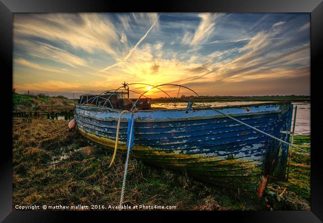 Sunset Over the Boat Framed Print by matthew  mallett