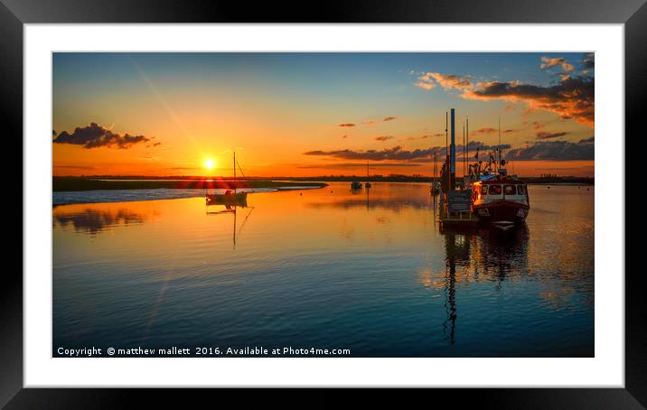 Titchmarsh Marina Essex April 2016 Sun Setting Framed Mounted Print by matthew  mallett