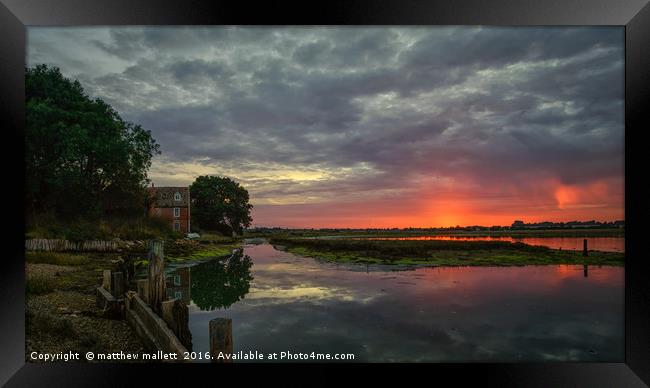 Fire Sunset Behind Landermere Quay Framed Print by matthew  mallett