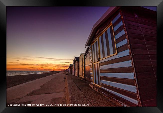 Golden Hour Clacton Beach Huts Framed Print by matthew  mallett