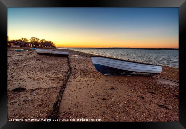 Winter Wrabness Beach Boats  Framed Print by matthew  mallett