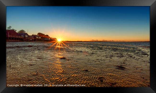 Wrabness Beach January Sunset Framed Print by matthew  mallett