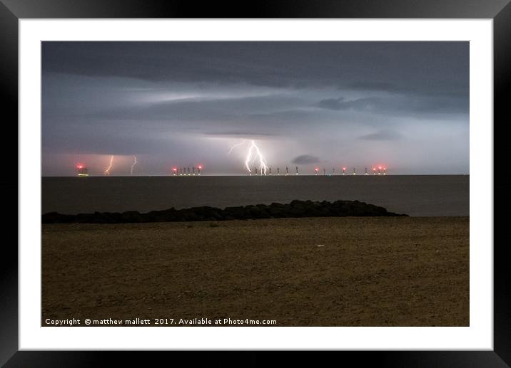 Lightning Strikes Off Clacton Beach Framed Mounted Print by matthew  mallett