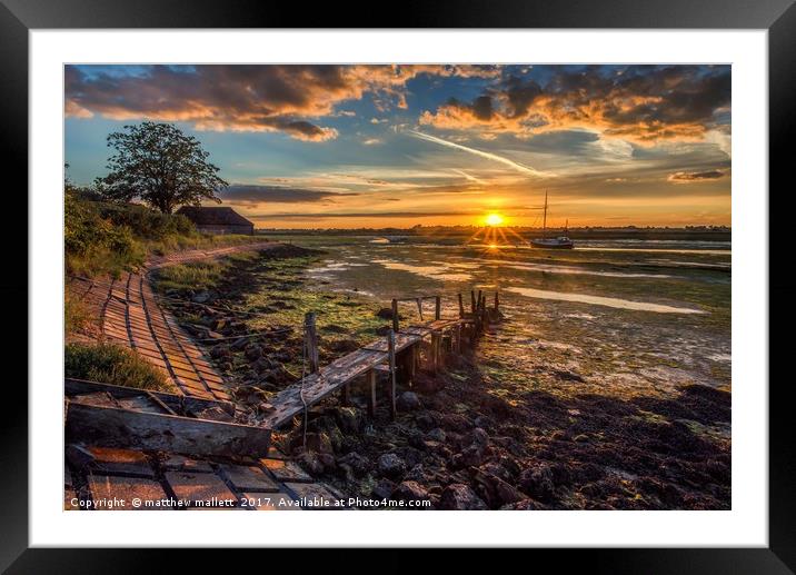 Double Sunset At Landermere Quay Essex Framed Mounted Print by matthew  mallett