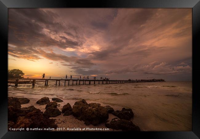 Sunset On City Pier Anna Maria Island Framed Print by matthew  mallett