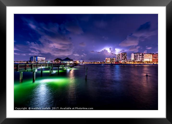 Clearwater Beach At Night With Lightning Framed Mounted Print by matthew  mallett