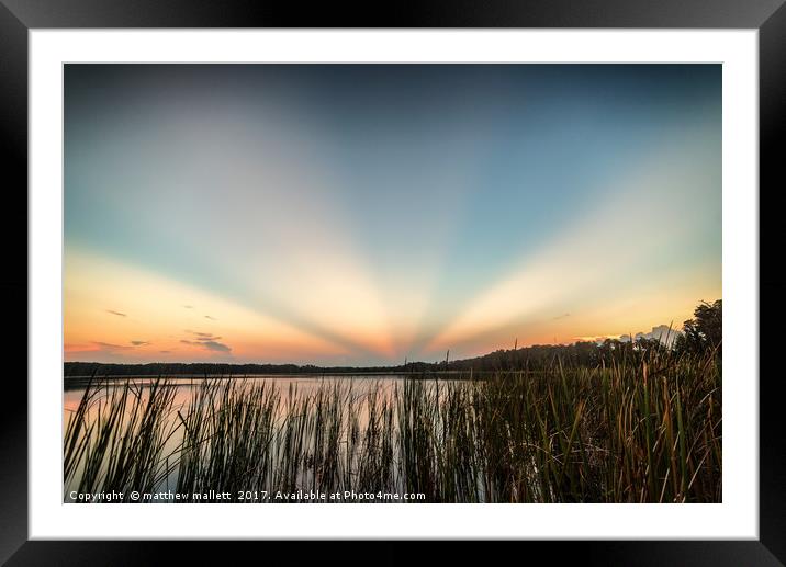 Anti Crepuscular Rays Sunrise Over Lake Dixie Flor Framed Mounted Print by matthew  mallett
