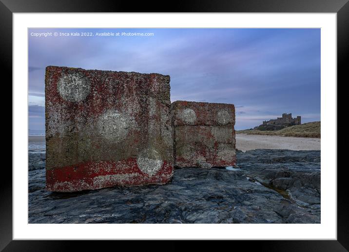 Bamburgh Castle and the Tank Defence Dice  Framed Mounted Print by Inca Kala