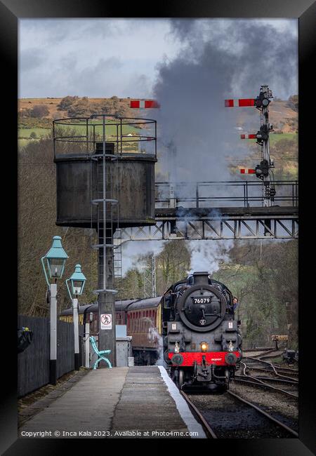 Steam Train Pulling In To Grosmont Station Framed Print by Inca Kala