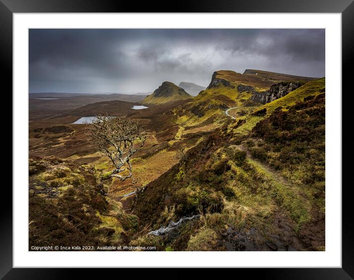The Quiraing View and its Famous Lonely Tree Framed Mounted Print by Inca Kala