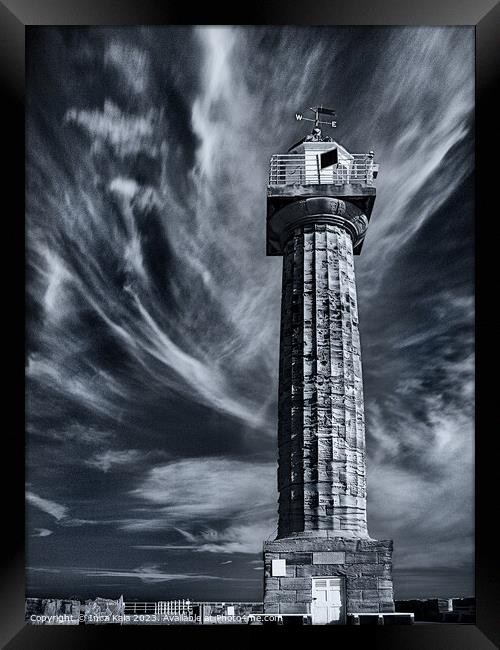 The Lighthouse Tower on Whitby West Pier  Framed Print by Inca Kala